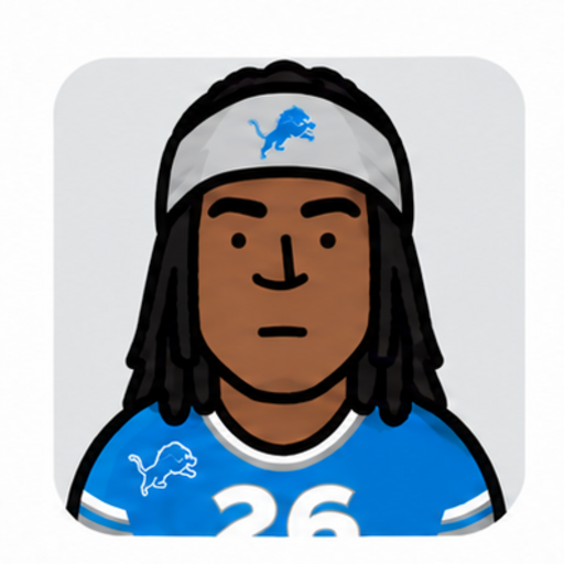 Jahmyr Gibbs cartoon portrait in DETROIT LIONS uniform
